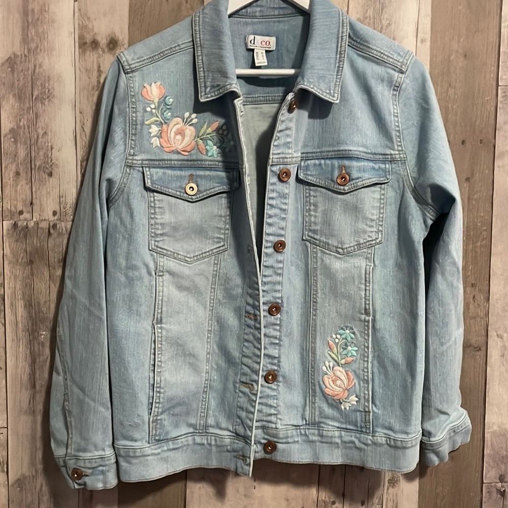 Denim & Co Embroidered Button Front Jean Jacket